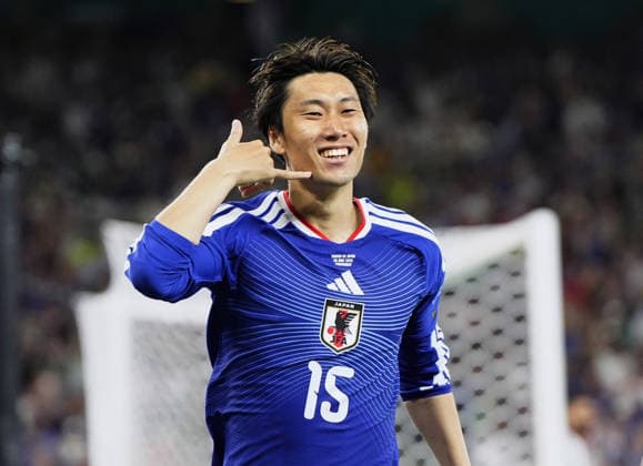 Football: 2026 World Cup Japan s Daichi Kamada reacts after scoring the opening goal in the first half of a World Cup Group F football match against Tunisia at Monterrey Stadium in Guadalupe, Mexico, on June 20, 2026.  A14AA0005619598P