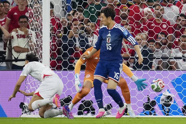 Football: 2026 World Cup Japan s Daichi Kamada (15) scores the opening goal in the first half of a World Cup Group F football match against Tunisia at Monterrey Stadium in Guadalupe, Mexico, on June 20, 2026.  A14AA0005619600P