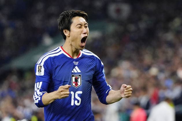 Football: 2026 World Cup Japan s Daichi Kamada reacts after scoring the opening goal in the first half of a World Cup Group F football match against Tunisia at Monterrey Stadium in Guadalupe, Mexico, on June 20, 2026.  A14AA0005619602P