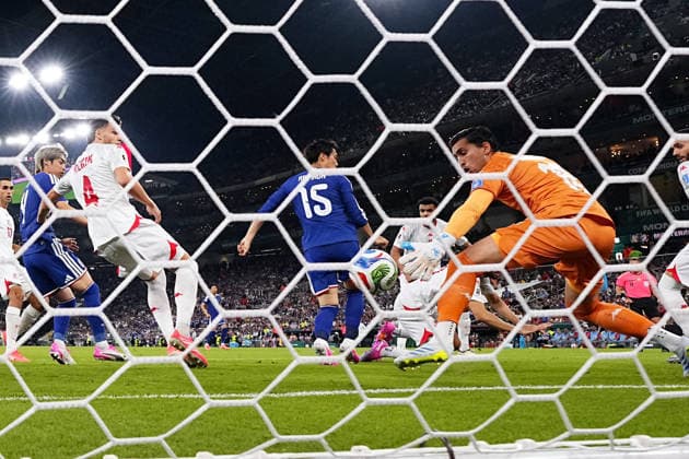 Football: 2026 World Cup Japan s Daichi Kamada (15) scores the opening goal in the first half of a World Cup Group F football match against Tunisia at Monterrey Stadium in Guadalupe, Mexico, on June 20, 2026.  A14AA0005619628P