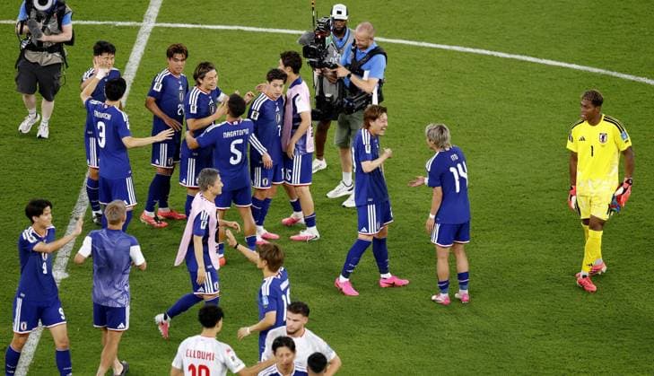 Football: 2026 World Cup Japan players are pictured following the team s 4-0 victory in a World Cup Group F football match against Tunisia at Monterrey Stadium in Guadalupe, Mexico, on June 20, 2026.  A14AA0005619653P