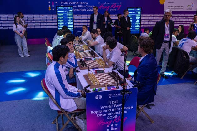 June 21, 2026, Hong Kong, Hong Kong, China: Team Uzbekistan before their bout against WR Chess during the Blitz quarterfinals of the FIDE World Team Rapid and Blitz Chess Championship 2026 in Hong Kong. Hong Kong China - ZUMAm298 0859646466st Copyright: xJamesxModestox