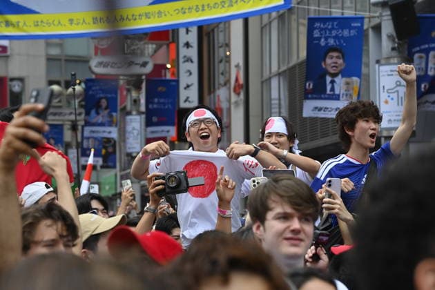Japan-Tunisia World Cup match draws fans to Tokyo s Shibuya District TOKYO, JAPAN - JUNE 21: Football fans celebrate the victory of Japan team over Tunisia in public areas of Tokyo s Shibuya district, Japan on June 21, 2026, after the FIFA World Cup, WM, Weltmeisterschaft, Fussball 2026 Group F match between Japan and Tunisia being played in Monterrey, Mexico. The match is considered crucial for both teams hopes of advancing to the knockout stage of the tournament. David Mareuil Anadolu Tokyo Japan. Editorial use only. Please get in touch for any other usage.  Copyright: x2026xAnadoluxDavidxMareuilx