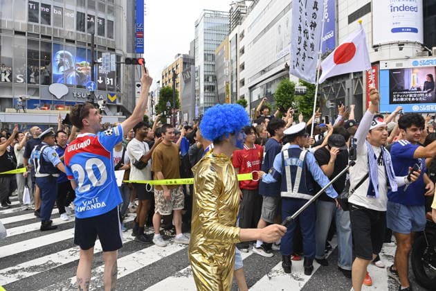 Japan-Tunisia World Cup match draws fans to Tokyo s Shibuya District TOKYO, JAPAN - JUNE 21: Football fans celebrate the victory of Japan team over Tunisia in public areas of Tokyo s Shibuya district, Japan on June 21, 2026, after the FIFA World Cup, WM, Weltmeisterschaft, Fussball 2026 Group F match between Japan and Tunisia being played in Monterrey, Mexico. The match is considered crucial for both teams hopes of advancing to the knockout stage of the tournament. David Mareuil Anadolu Tokyo Japan. Editorial use only. Please get in touch for any other usage.  Copyright: x2026xAnadoluxDavidxMareuilx