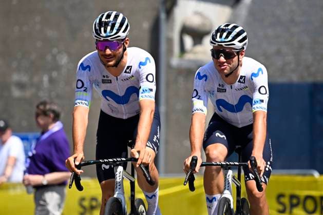 Baloise Belgium Tour 2026 Stage 5 HOEILAART, BELGIUM - JUNE 21 : Rider of Movistar Team before the start of the race during stage 5 of the 95th edition of Baloise Tour of Belgium an UCI ProSeries 2.Pro cycling road race stage for Men Elite of 183.6 km with start in Gingelom and finish in Hoeilaart on June 21, 2026 in Hoeilaart, Belgium, 21 06 2026 ( Motordriver Stephan Boone - Hoeilaart Belgium  Copyright: xTomasxSiskx