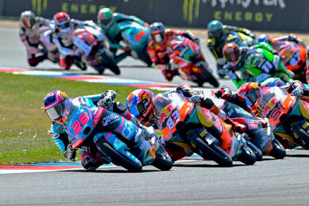Czech Republic motorcycle Grand Prix, MotoGP World Championship, WM, Weltmeisterschaft Moto3 race, in Brno, Czech Republic, on June 21, 2026. From left Maximo Quiles of Spain, Alvaro Carpe of Spain and Brian Uriarte of Spain. (CTKxPhoto VaclavxSalek) CTKPhotoP2026062102725  CTKPhotoP2026062102725