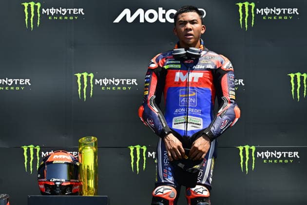 Czech Republic motorcycle Grand Prix, MotoGP World Championship, WM, Weltmeisterschaft Moto3 race, in Brno, Czech Republic, on June 21, 2026. Winner Hakim Danish of Malaysia, AEON Credit - MT Helmets - MSI Team. (CTKxPhoto VaclavxSalek) CTKPhotoP2026062102922  CTKPhotoP2026062102922