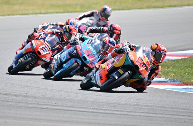 Czech Republic motorcycle Grand Prix, MotoGP World Championship, WM, Weltmeisterschaft Moto3 race, in Brno, Czech Republic, on June 21, 2026. From left Hakim Danish of Malaysia, Maximo Quiles of Spain and Brian Uriarte of Spain. (CTKxPhoto LubosxPavlicek) CTKPhotoP2026062102941  CTKPhotoP2026062102941