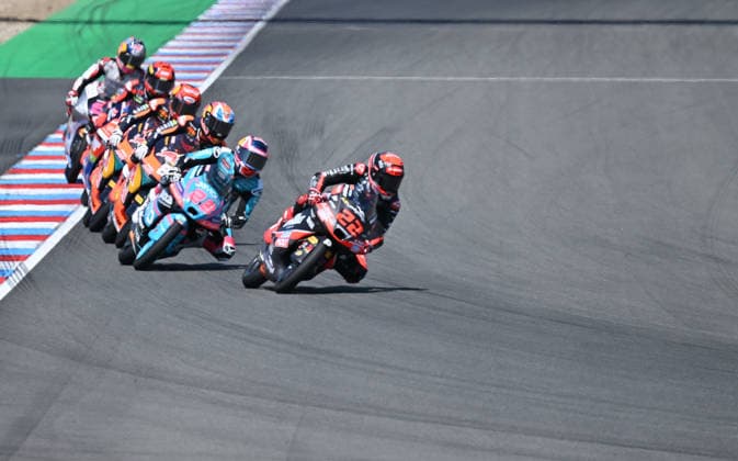 Czech Republic motorcycle Grand Prix, MotoGP World Championship, WM, Weltmeisterschaft Moto3 race, in Brno, Czech Republic, on June 21, 2026. From left Maximo Quiles of Spain and David Almansa of Spain. (CTKxPhoto LubosxPavlicek) CTKPhotoP2026062102969  CTKPhotoP2026062102969
