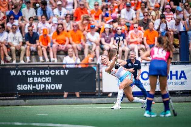 ROTTERDAM, 21-06-2026, HC Rotterdam, FIH Hockey Pro League Women, Season 2025-2026. Match between Netherlands and Spain (2nd match) , Picture shows Netherlands player Danique van der Veerdonk Netherlands - Spain (2nd match)  x204526213x Copyright:
