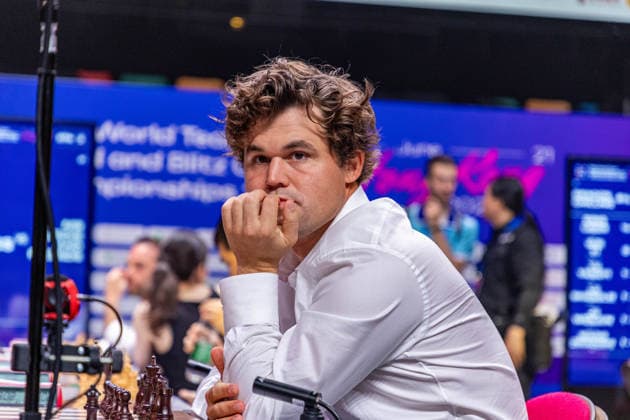 June 21, 2026, Hong Kong, Hong Kong, China: MAGNUS CARLSEN (NOR) before the Blitz semifinals tiebreaker against Mr Birdie and friends at the 2026 FIDE World Team Rapid and Blitz Chess Championship in Hong Kong. WR Chess won the tiebreaker and faces Team MGD1 for fifth place. Hong Kong China - ZUMAm298 0859655978st Copyright: xJamesxModestox