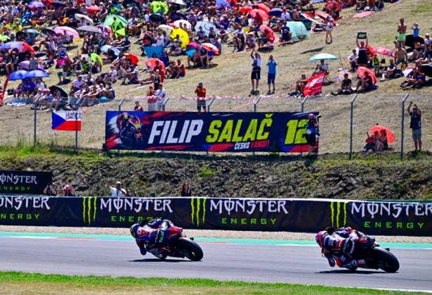 Czech Republic motorcycle Grand Prix, MotoGP World Championship, WM, Weltmeisterschaft Moto2 category, in Brno, Czech Republic, on June 21, 2026. From left Filip Salac of Czech Republic and Senna Agius of Australia. (CTKxPhoto VaclavxSalek) CTKPhotoP2026062103132  CTKPhotoP2026062103132