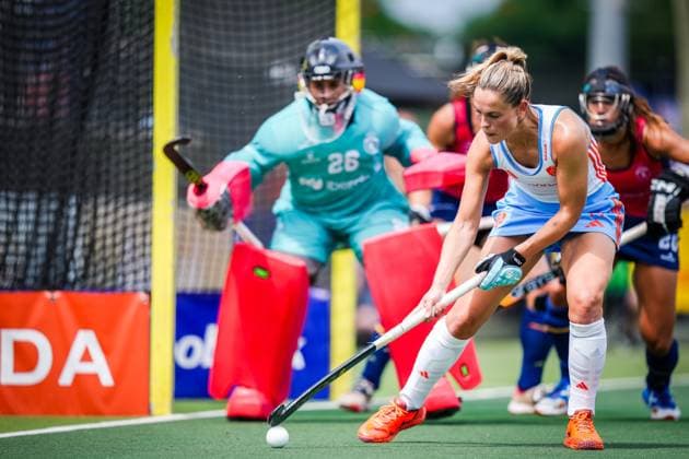 ROTTERDAM, 21-06-2026, HC Rotterdam, FIH Hockey Pro League Women, Season 2025-2026. Match between Netherlands and Spain (2nd match) , Picture shows Netherlands player Pien Sanders (C) Netherlands - Spain (2nd match)  x204526338x Copyright: