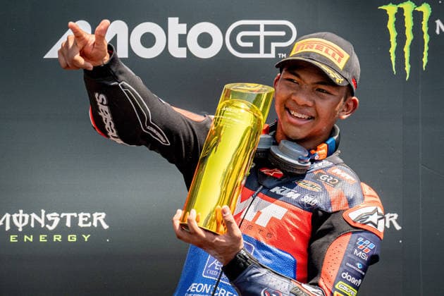 Czech Republic motorcycle Grand Prix BRNO, CZECH REPUBLIC - JUNE 21: Malaysian Moto3 rider Hakim Danish of FRINSA MT Helmets MSI celebrates on podium after winning the race at the Motorcycling Grand Prix of the Czech Republic at Masaryk circuit in Brno, Czech Republic, 21 June 2026. Lukas Kabon Anadolu Brno Czechia. Editorial use only. Please get in touch for any other usage.  Copyright: x2026xAnadoluxLukasxKabonx