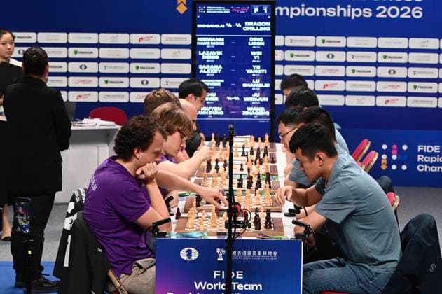 RECORD DATE NOT STATED HONG KONG-SPORTS Chess Team Endgame.Ai and team Dragon Chilling battling during Final of FIDE World Team Rapid and Blitz Chess Championships 2026 in Hong Kong, June 21, 2026. NEXPHER Kobe Li Hong Kong
