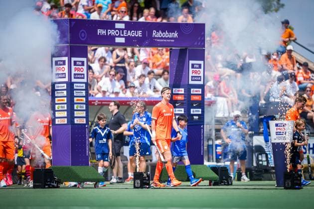 ROTTERDAM, 21-06-2026, HC Rotterdam, FIH Hockey Pro League Men, Season 2025-2026. Match between Netherlands and India (2nd match) , Picture shows field entrance Netherlands - India (2nd match)  x204527252x Copyright: