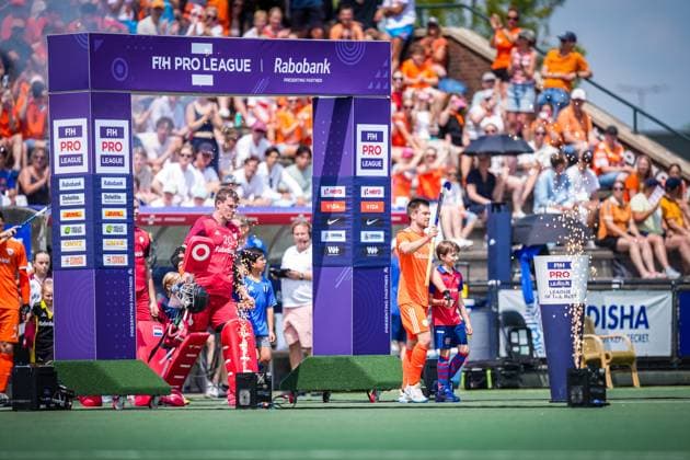 ROTTERDAM, 21-06-2026, HC Rotterdam, FIH Hockey Pro League Men, Season 2025-2026. Match between Netherlands and India (2nd match) , Picture shows field entrance Netherlands - India (2nd match)  x204527253x Copyright: