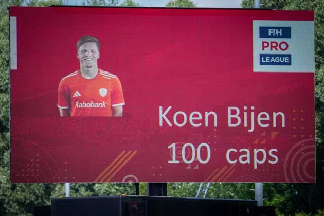 ROTTERDAM, 21-06-2026, HC Rotterdam, FIH Hockey Pro League Men, Season 2025-2026. Match between Netherlands and India (2nd match) , Picture shows Koen Bijen 100 caps Netherlands - India (2nd match)  x204527257x Copyright: