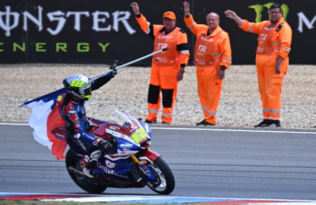 Czech Republic motorcycle Grand Prix, MotoGP World Championship, WM, Weltmeisterschaft Moto2 category, in Brno, Czech Republic, on June 21, 2026. Third placed Filip Salac of Czech Republic, OnlyFans American Racing Team. (CTKxPhoto LubosxPavlicek) CTKPhotoP2026062103284  CTKPhotoP2026062103284
