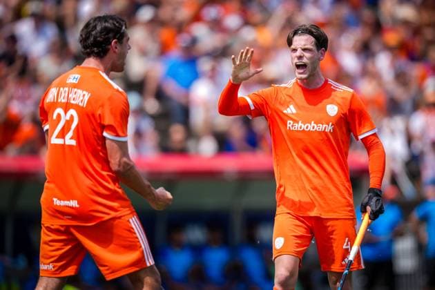 ROTTERDAM, 21-06-2026, HC Rotterdam, FIH Hockey Pro League Men, Season 2025-2026. Match between Netherlands and India (2nd match) , Picture shows Netherlands player Pepijn van der Heijden scores the 1-1 Netherlands - India (2nd match)  x204527724x Copyright: