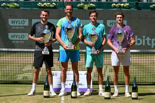 Siegerfoto mit Theo Arribage (FRA), Albano Olivetti (FRA), Daniel Altmaier (GER) und Joao Fonseca (BRA) TERRA WORTMANN Open 2026, Tennis, ATP, Tennis Herren Tennis Herren 500, Turnier, Hauptfeld, Finale, Doppel, 21.06.2026, TERRA WORTMANN Open 2026, Tennis, ATP, Tennis Herren 500, Turnier, Hauptfeld, Finale, Doppel, 21.06.2026 Halle *** Winners photo featuring Theo Arribage (FRA), Albano Olivetti (FRA), Daniel Altmaier (GER), and Joao Fonseca (BRA) at the TERRA WORTMANN Open 2026, Tennis, ATP, Men’s 500, Tournament, Main Draw, Final, Doubles, June 21, 2026, TERRA WORTMANN Open 2026, Tennis, ATP, Men’s 500, Tournament, Main Draw, Final, Doubles, June 21, 2026, Indoor,detected_source_language Copyright: xEibner-Pressefoto RobertxGertzenx EP_RGN