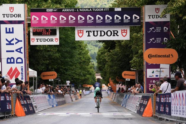 France s Aubin Sparfel of Decathlon CMA CGM Development Team during Stage 8 of the Giro Next Gen 2026 Individual Time Trial, from Villa Sant Angelo to L Aquila, Italy, Sunday, June 21, 2026.  Copyright: xMassimoxPaolone LaPressex