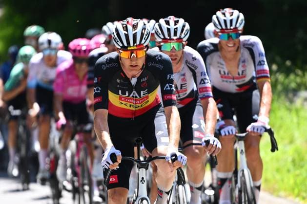 Tour de Suisse 2026 Stage 5 VILLARS-SUR-OLLON, SWITZERLAND - JUNE 21 : Wellens Tim (BEL) of UAE Team Emirates XRG leading the peloton during stage 5 of the 89th edition of Tour de Suisse an UCI World Tour 2.UWT cycling road race stage for Men Elite of 151.1 km with start in Villars-sur-Ollon and finish in Villars-sur-Ollon on June 21, 2026 in Villars-sur-Ollon, Switzerland, 21 06 2026 ( Motordriver Guy De Vuyst - Villars-sur-Ollon Switzerland  Copyright: xVincentxKalutx