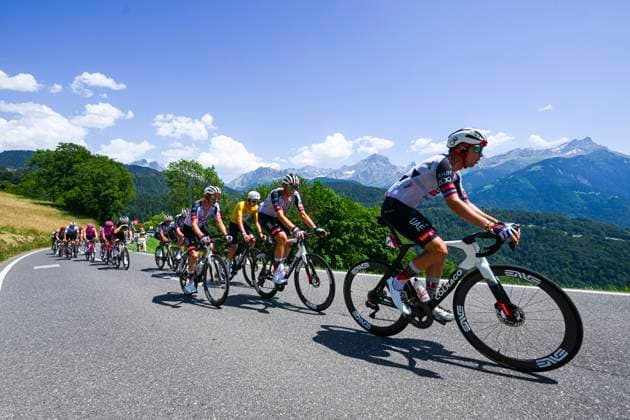 Tour de Suisse 2026 Stage 5 VILLARS-SUR-OLLON, SWITZERLAND - JUNE 21 : Novak Domen (SLO) of UAE Team Emirates - XRG, Politt Nils (GER) of UAE Team Emirates XRG, Pogacar Tadej (SLO) of UAE Team Emirates XRG in action during stage 5 of the 89th edition of Tour de Suisse an UCI World Tour 2.UWT cycling road race stage for Men Elite of 151.1 km with start in Villars-sur-Ollon and finish in Villars-sur-Ollon on June 21, 2026 in Villars-sur-Ollon, Switzerland, 21 06 2026 ( Motordriver Guy De Vuyst - Villars-sur-Ollon Switzerland  Copyright: xVincentxKalutx