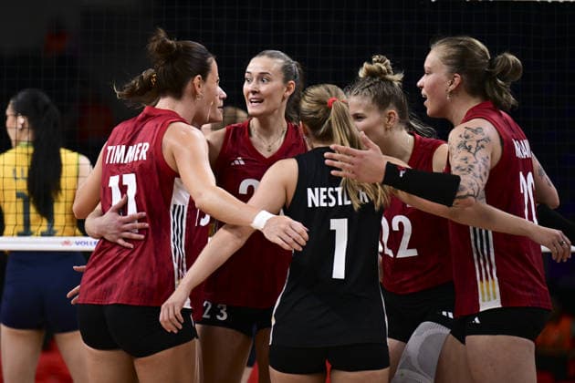 Germany v Brazil - 2026 FIVB Volleyball Women s Nations League ANKARA, TURKIYE - JUNE 21: Players of Germany celebrate after a score during the second-week match between Germany and Brazil in the 2026 FIVB Volleyball Women s Nations League at Ankara Sports Hall in Ankara, Turkiye, on June 21, 2026. Mehmet Futsi Anadolu Ankara Turkey. Editorial use only. Please get in touch for any other usage.  Copyright: x2026xAnadoluxMehmetxFutsix