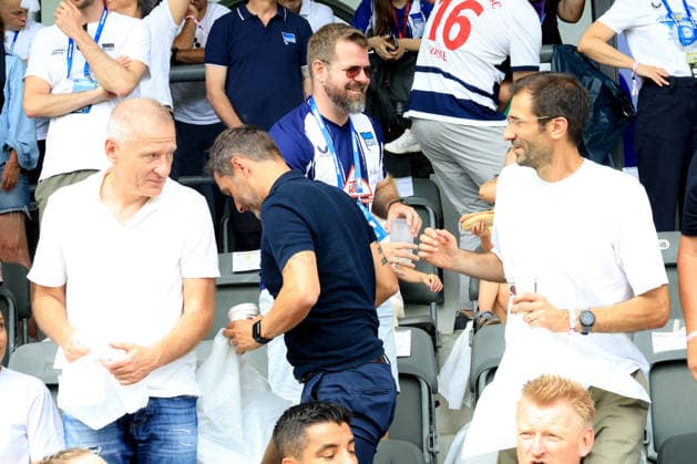 DEU, DFL, 1. FBL Frauen, Hertha BSC vs 1.FC Saarbruecken, 21.06.2026, Amateurstadion, Berlin, DEU, DFL, 1. FBL Frauen, Hertha BSC vs 1.FC Saarbruecken, im Bild Stefan Leitl (Hertha BSC Berlin), Andre Mijatovic, Dr. Peter Goerlich, Praesident Fabian Drescher *** DEU, DFL, 1st Womens Bundesliga, Hertha BSC vs. 1 FC Saarbrücken, June 21, 2026, Amateur Stadium, Berlin, DEU, DFL, 1st Womens Bundesliga, Hertha BSC vs. 1 FC Saarbrücken; pictured nordphotoxGmbHx xEngler nph00076