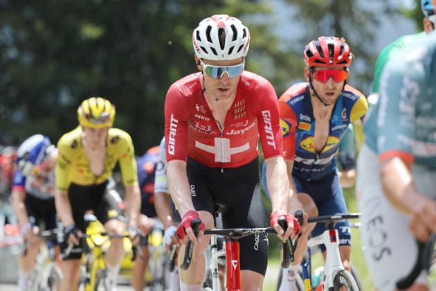 21.06.2026 Villars sur Ollon , SCHWEIZ, 89. Tour de Suisse 5.Etappe Villars sur Ollon - Villars sur Ollon Mauro Schmid SUI Team Jayco Alula im Anstieg zum Col de la Croix *** June 21, 2026, Villars-sur-Ollon, SWITZERLAND, 89th Tour de Suisse, Stage 5 