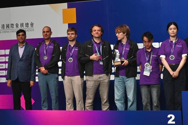 RECORD DATE NOT STATED HONG KONG-SPORTS BLITZ CHESS Endgame.AI getting Blitz 1st Runner-up and posing photo at FIDE World Team Rapid and Blitz Chess Championships 2026 in Hong Kong, June 21, 2026. NEXPHER Kobe Li Hong Kong