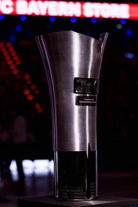 MUNICH, GERMANY - JUNE 21: The championship trophy of easyCredit BBL before the easyCredit Basketball Bundesliga Playoffs Final Game 5 match between FC Bayern Muenchen vs. Alba Berlin at SAP Garden on June 21, 2026 in Munich, Germany. Bavaria Germany Copyright: xSteffiexWunderlx