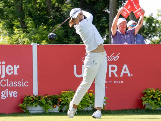 BELMONT, MI - JUNE 21: Jin Young Ko tee™s off during the final round of the LPGA, Golf Damen Meijer LPGA Classic for Simply Give on June 21, 2026, at Blythefield Country Club in Belmont, Michigan. (Photo by Joseph Weiser Icon Sportswire) GOLF: JUN 21 LPGA Meijer LPGA Classic for Simply Give EDITORIAL USE ONLY Icon260621002
