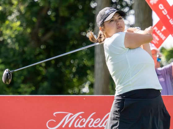 BELMONT, MI - JUNE 21: Alexa Pano tee™s off during the final round of the LPGA, Golf Damen Meijer LPGA Classic for Simply Give on June 21, 2026, at Blythefield Country Club in Belmont, Michigan. (Photo by Joseph Weiser Icon Sportswire) GOLF: JUN 21 LPGA Meijer LPGA Classic for Simply Give EDITORIAL USE ONLY Icon260621005