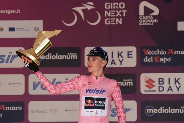 Italy s Lorenzo Mark Finn of Red Bull - Bora - Hansgrohe Rookies pink jersey during Stage 8 of the Giro Next Gen 2026 Individual Time Trial, from Villa Sant Angelo to L Aquila, Italy, Sunday, June 21, 2026.  Copyright: xMassimoxPaolone LaPressex