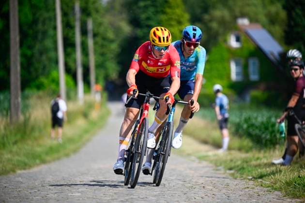 Baloise Belgium Tour 2026 Stage 5 HOEILAART, BELGIUM - JUNE 21 : Abrahamsen Jonas (NOR) of Uno-X Mobility, Romele Alessandro (ITA) of XDS Astana Team in the escape pack during stage 5 of the 95th edition of Baloise Tour of Belgium an UCI ProSeries 2.Pro cycling road race stage for Men Elite of 183.6 km with start in Gingelom and finish in Hoeilaart on June 21, 2026 in Hoeilaart, Belgium, 21 06 2026 ( Motordriver Stephan Boone - Hoeilaart Belgium  Copyright: xTomasxSiskx