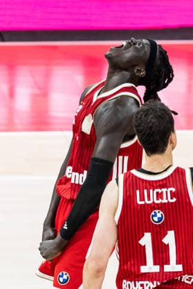 MUNICH, GERMANY - JUNE 21: Wenyen Gabriel (FC Bayern Muenchen, 32) cheers during the easyCredit Basketball Bundesliga Playoffs Final Game 5 match between FC Bayern Muenchen vs. Alba Berlin at SAP Garden on June 21, 2026 in Munich, Germany. Bavaria Germany Copyright: xSteffiexWunderlx
