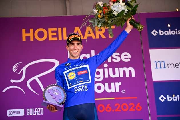 Baloise Belgium Tour 2026 Stage 5 HOEILAART, BELGIUM - JUNE 21 : Alvarez Hector (ESP) of Lidl - Trek on the podium during stage 5 of the 95th edition of Baloise Tour of Belgium an UCI ProSeries 2.Pro cycling road race stage for Men Elite of 183.6 km with start in Gingelom and finish in Hoeilaart on June 21, 2026 in Hoeilaart, Belgium, 21 06 2026 ( Motordriver Stephan Boone - Hoeilaart Belgium  Copyright: xTomasxSiskx