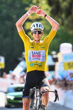 Tour de Suisse 2026 Stage 5 VILLARS-SUR-OLLON, SWITZERLAND - JUNE 21 : Pogacar Tadej (SLO) of UAE Team Emirates XRG celebrating his victory during stage 5 of the 89th edition of Tour de Suisse an UCI World Tour 2.UWT cycling road race stage for Men Elite of 151.1 km with start in Villars-sur-Ollon and finish in Villars-sur-Ollon on June 21, 2026 in Villars-sur-Ollon, Switzerland, 21 06 2026 ( Motordriver Guy De Vuyst - Villars-sur-Ollon Switzerland  Copyright: xVincentxKalutx