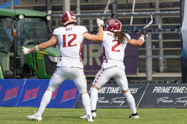EFA - European Football Alliance: Frankfurt Galaxy - Prague Lions, 21.06.2026 Matyas Bily (Prague Lions 12) & William Patterson (Prague Lions 2) feiern eine nTouchdown, Frankfurt Galaxy - Prague Lions, Frankfurt, PSD Bank Arena, 21.6.2026 *** EFA European Football Alliance Frankfurt Galaxy vs. Prague Lions, June 21, 2026 Matyas Bily (Prague Lions) 12 William Patterson (Prague Lions) 2 celebrate a touchdown, Frankfurt Galaxy vs. Prague Lions, Frankfurt, PSD Bank Arena, June 21, 2026,detected_source_language Copyright: xBEAUTIFULxSPORTS Gawlikx