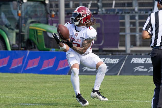 EFA - European Football Alliance: Frankfurt Galaxy - Prague Lions, 21.06.2026 William Patterson (Prague Lions 2) fängt den Ball und erzielt eine nTouchdwon, Frankfurt Galaxy - Prague Lions, Frankfurt, PSD Bank Arena, 21.6.2026 *** EFA European Football Alliance Frankfurt Galaxy vs. Prague Lions, June 21, 2026. William Patterson of the Prague Lions catches the ball and scores a touchdown, Frankfurt Galaxy vs. Prague Lions, Frankfurt, PSD Bank Arena, June 21, 2026,detected_source_language Copyright: xBEAUTIFULxSPORTS Gawlikx