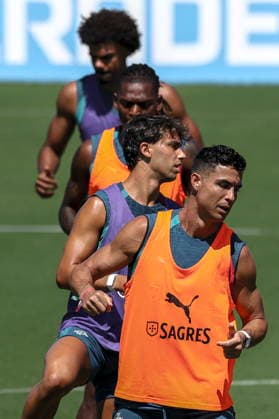 FIFA World Cup, WM, Weltmeisterschaft, Fussball 2026 - Portugal training (L-R) Portugal s national team, Nationalteam players Renato Veiga, Rafel Leao, Joao Felix and Cristiano Ronaldo in action during the training session for the FIFA World Cup 2026 at Garden District Park, in Palm Beach, Florida, USA, 21 June 2026. Palm Beach Florida Estados Unidos  Copyright: xMIGUELxA.xLOPESx