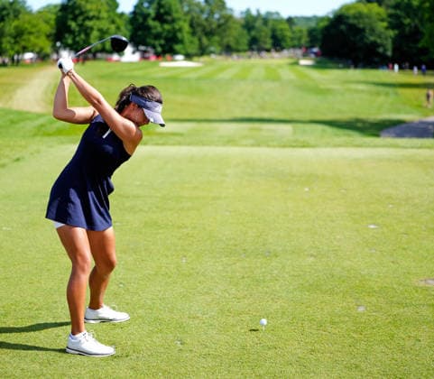 BELMONT, MI - JUNE 21: LPGA, Golf Damen golfer Yana Wilson plays her tee shot on the 3rd hole on June 21, 2026, during the final round of the LPGA Meijer LPGA Classic for Simply Give at Blythefield Country Club in Belmont, Michigan. (Photo by Brian Spurlock Icon Sportswire) GOLF: JUN 21 LPGA Meijer LPGA Classic for Simply Give EDITORIAL USE ONLY Icon2606216