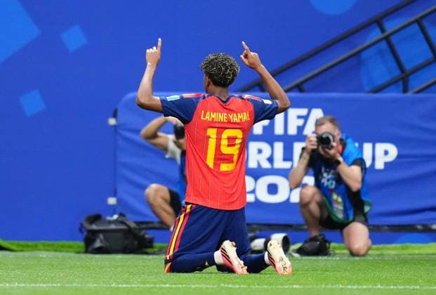 Spain v Saudi Arabia - FIFA World Cup, WM, Weltmeisterschaft, Fussball 2026 - Group H ATLANTA, USA - JUNE 21: Lamine Yamal of Spain celebrates after scoring his team s first goal during the 2026 FIFA World Cup First Stage Group H match between Spain and Saudi Arabia at Mercedes-Benz Stadium (Atlanta Stadium) in Atlanta, Georgia, United States on June 21, 2026. Jose Hernandez Anadolu Georgia United States. Editorial use only. Please get in touch for any other usage.  Copyright: x2026xAnadoluxJosexHernandezx