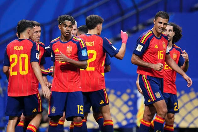 June 21, 2026, Atlanta, Georgia, United States: Players of Spain celebrate after scoring the third goal scored by Mikel Oyarzabal of Spain during the FIFA World Cup, WM, Weltmeisterschaft, Fussball 2026 Group H match between Spain and Saudi Arabia at Atlanta Stadium on June 21, 2026 in Atlanta, Georgia. Atlanta United States - ZUMAa181 20260621_zaa_a181_045 Copyright: xJosexBretonx