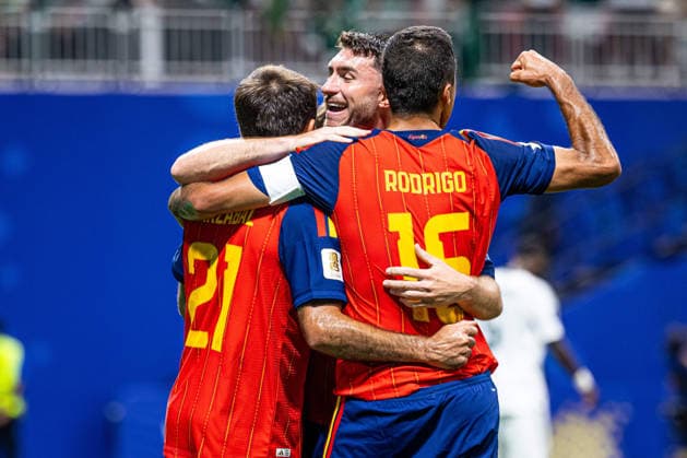 21.06.2026, ATLANTA, PILKA NOZNA (FOOTBALL), FIFA World Cup, WM, Weltmeisterschaft, Fussball 2026, MECZ HISZPANIA - ARABIA SAUDYJSKA ( SPAIN - SAUDI ARABIA ) NZ MIKEL OYARZABAL BRAMKA RADOSC GOL GOAL RODRI HERNANDEZ FOTO LUKASZ SKWIOT CYFRASPORT NEWSPIX.PL --- Newspix.pl POLAND OUT!  20260621CSLS00039