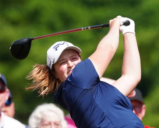 BELMONT, MI - JUNE 21: LPGA, Golf Damen golfer Lottie Woad plays her tee shot on the 2nd hole on June 21, 2026, during the final round of the LPGA Meijer LPGA Classic for Simply Give at Blythefield Country Club in Belmont, Michigan. (Photo by Brian Spurlock Icon Sportswire) GOLF: JUN 21 LPGA Meijer LPGA Classic for Simply Give EDITORIAL USE ONLY Icon26062129