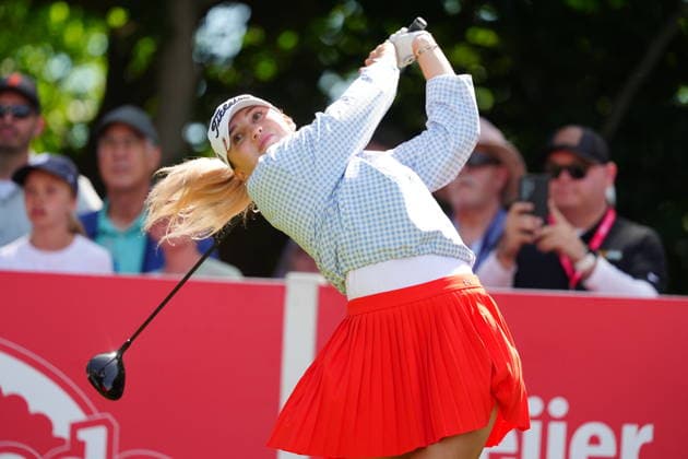 BELMONT, MI - JUNE 21: LPGA, Golf Damen golfer Nataliya Guseva plays her tee shot on the 4th hole hole on June 21, 2026, during the final round of the LPGA Meijer LPGA Classic for Simply Give at Blythefield Country Club in Belmont, Michigan. (Photo by Brian Spurlock Icon Sportswire) GOLF: JUN 21 LPGA Meijer LPGA Classic for Simply Give EDITORIAL USE ONLY Icon26062135