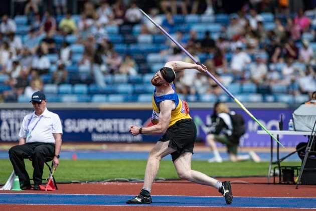 RECORD DATE NOT STATED 21st June 2026; Alexander Stadium, Birmingham, West Midlands, England; 2026 Novuna UK Athletics Championships; Benjamin East of Team Kennet throws to win the final of the mens javelin GodfreyxPitt